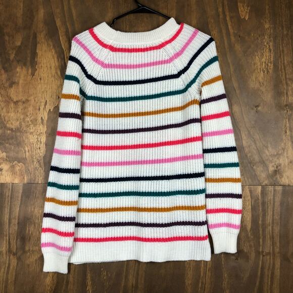 So Womens Sweater White Multicolored Striped Knitted Long Sleeve Large - Picture 10 of 12